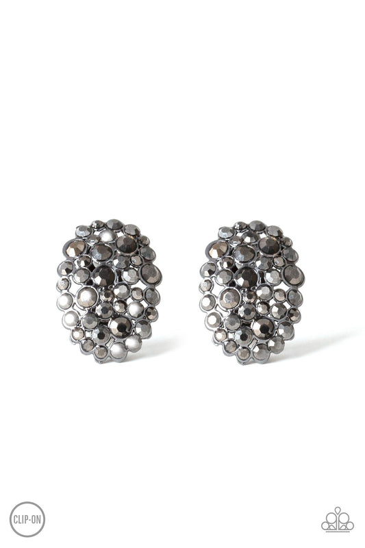  Paparazzi Accessories   Daring Dazzle - Black Gunmetal Bling Clip on Earrings