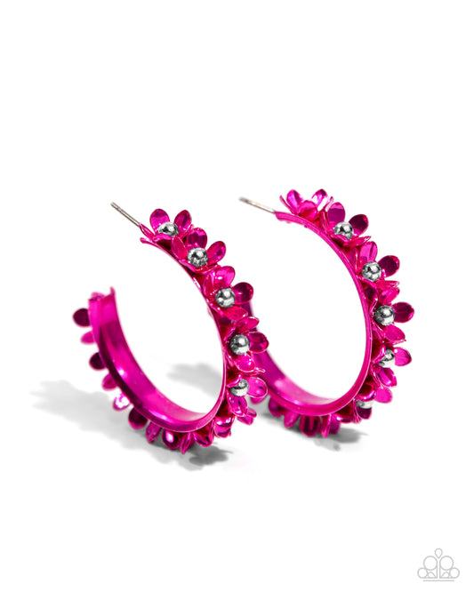 New Releases 3/7 Fashionable Flower Crown - Pink Hoop Earrings