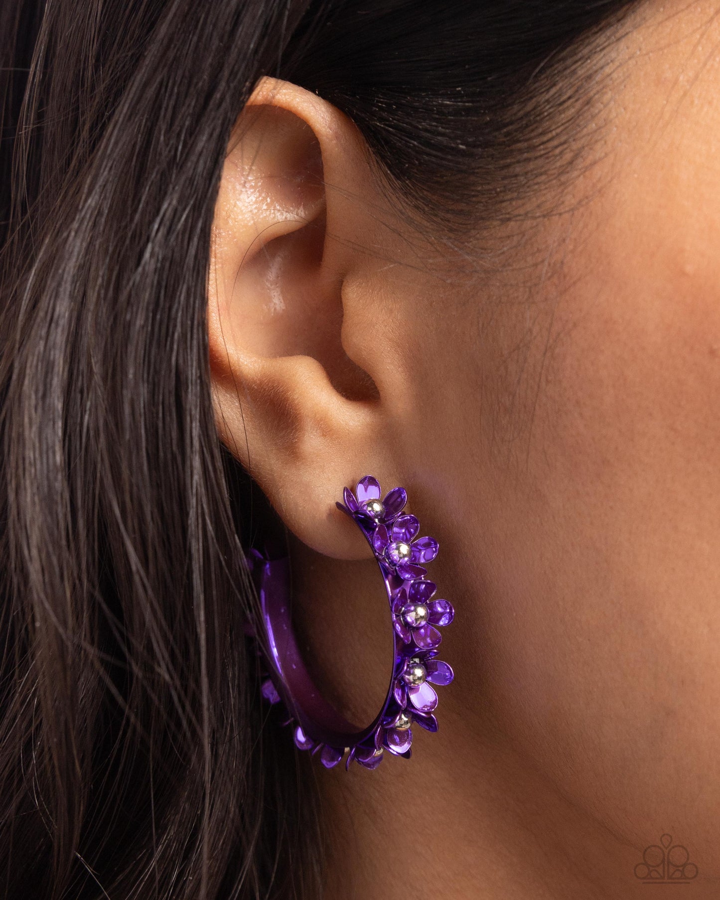 New Releases 3/12 Fashionable Flower Crown - Purple Hoop Earrings